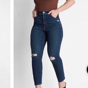 Curvy Super High Waisted Dark Wash Ripped Slim Jeans